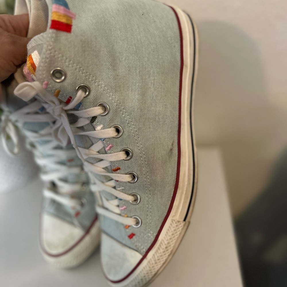 Converse High-Top Sneakers in Light Gray with Rainbow Accents - Picture 9 of 10